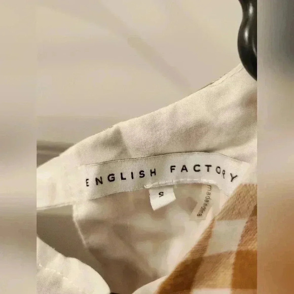 English Factory Brown/ White Plaid Ruffle Short Sleeves Jumpsuit Tie Back Size S - Picture 3 of 7